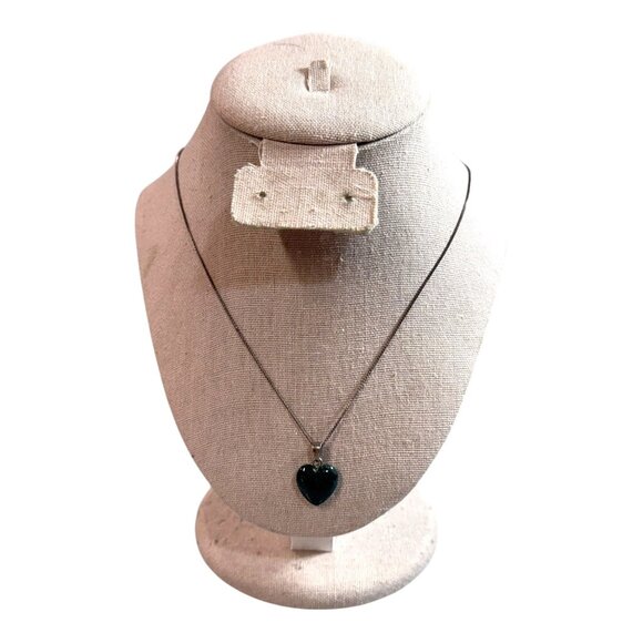 Sterling Silver Heart-Shaped Moss Green Agate Pendant Necklace 18" Italy Vintage - Picture 2 of 10